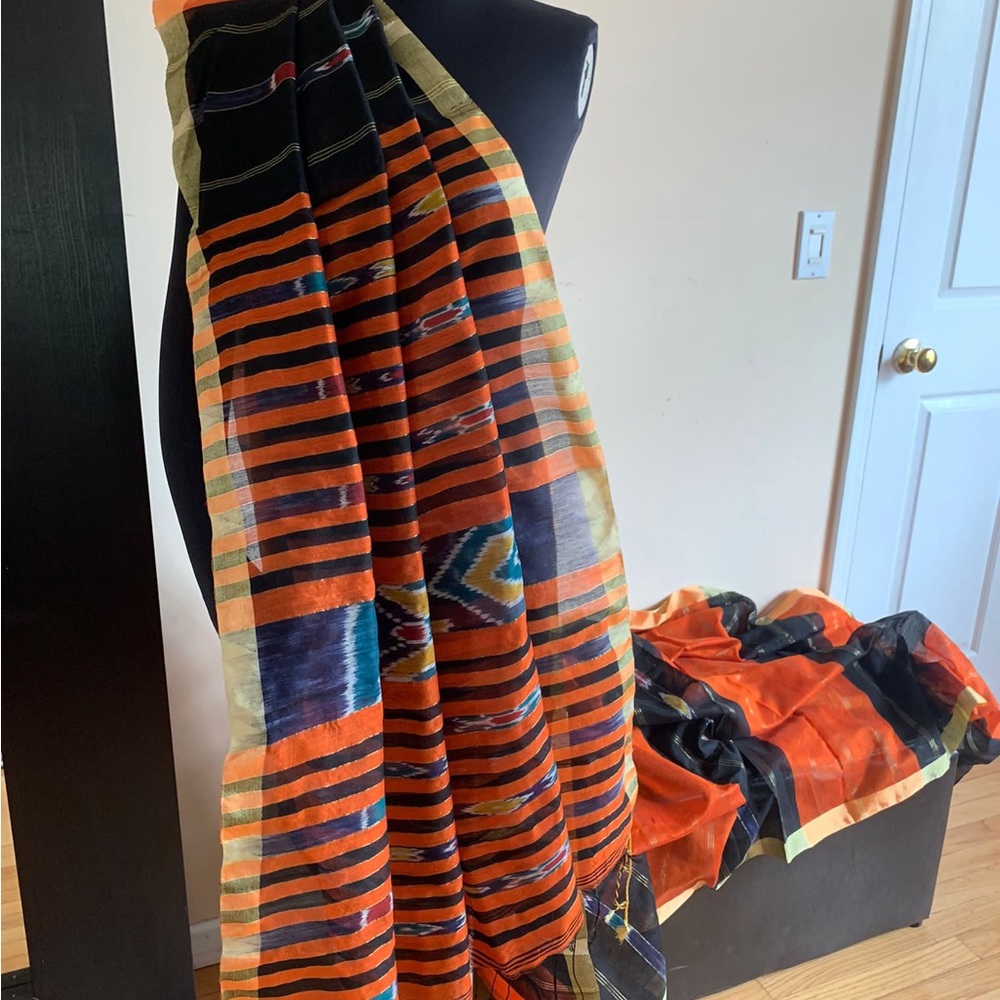 Orange color odisha ikat saree